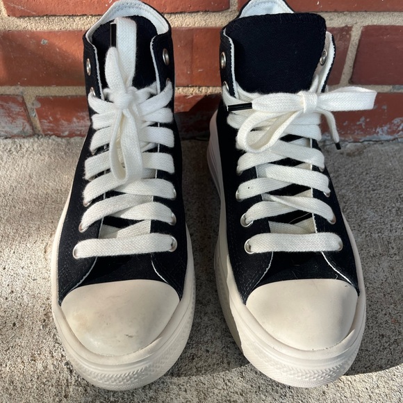 Converse Cream High-Tops with Black Accents - Picture 1 of 5